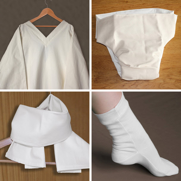 Pakket voor begrafenis, compleet en geheel in biologisch afbreekbaar materiaal, verantwoorde uitvaartkleding